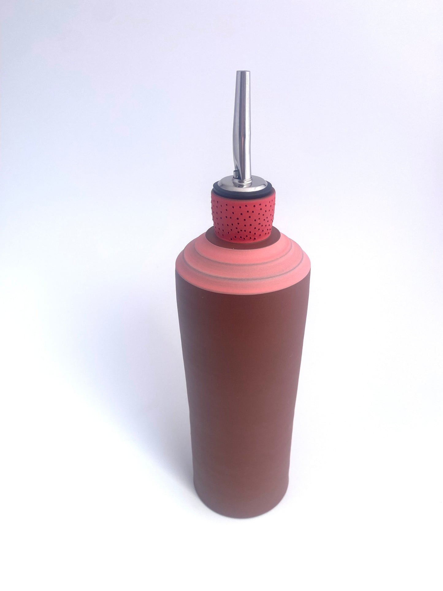 Terra Pink and Red Ridged Olive Oil Vessel