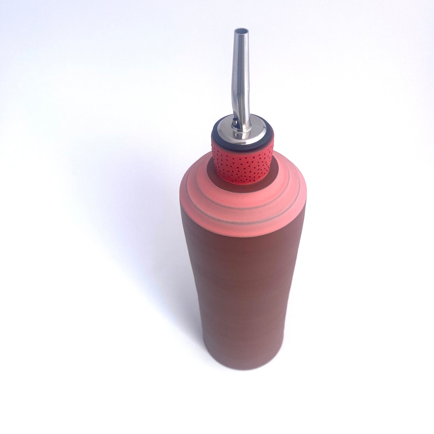 Terra Pink and Red Ridged Olive Oil Vessel