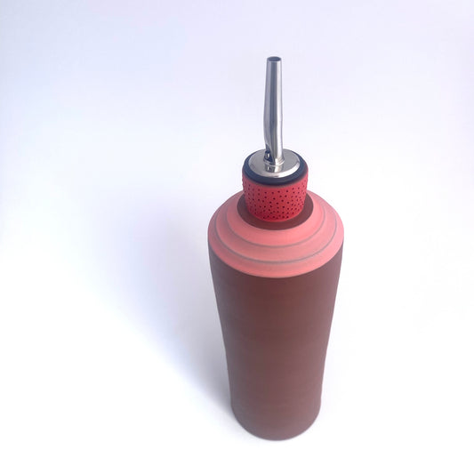 Terra Pink and Red Ridged Olive Oil Vessel