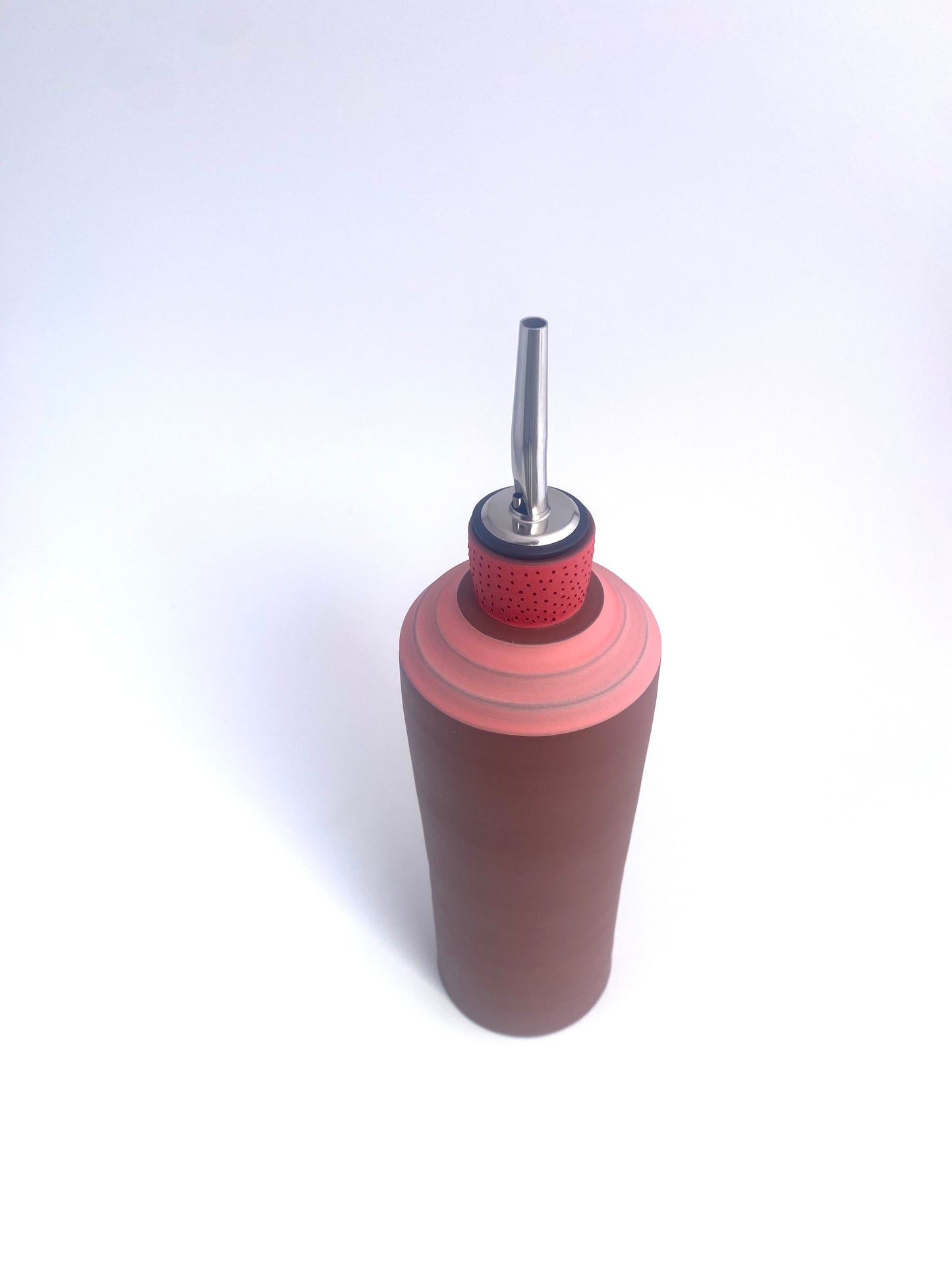 Terra Pink and Red Ridged Olive Oil Vessel