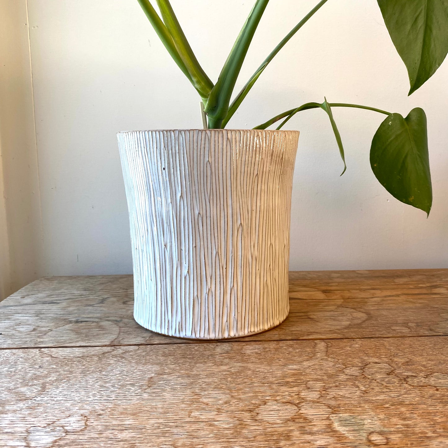 Large Bamboo Planter in white