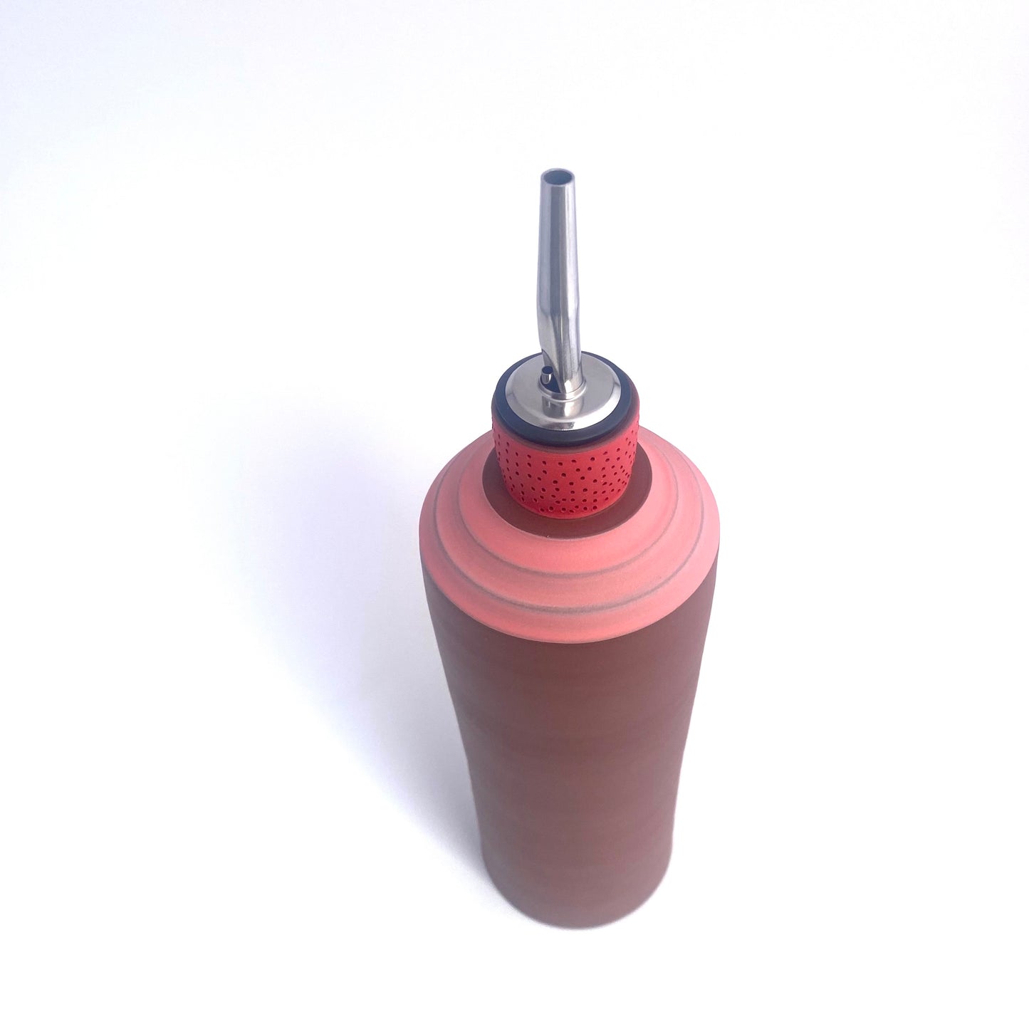 Terra Pink and Red Ridged Olive Oil Vessel