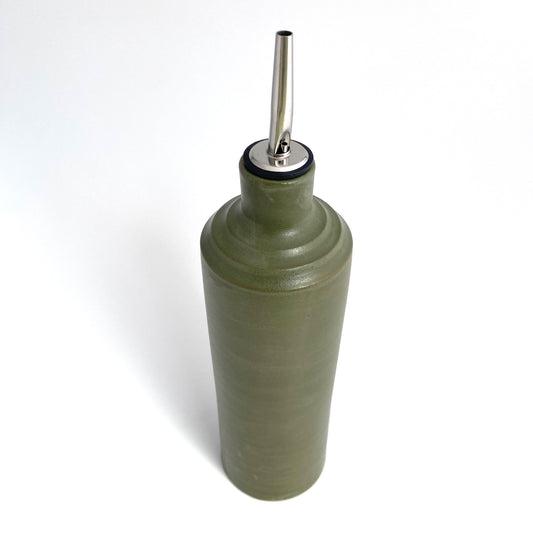 Forest Green Ridged Olive Oil Vessel