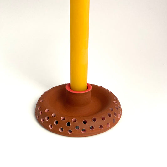 Terra Candle Holder: Red Pink Hole Punch